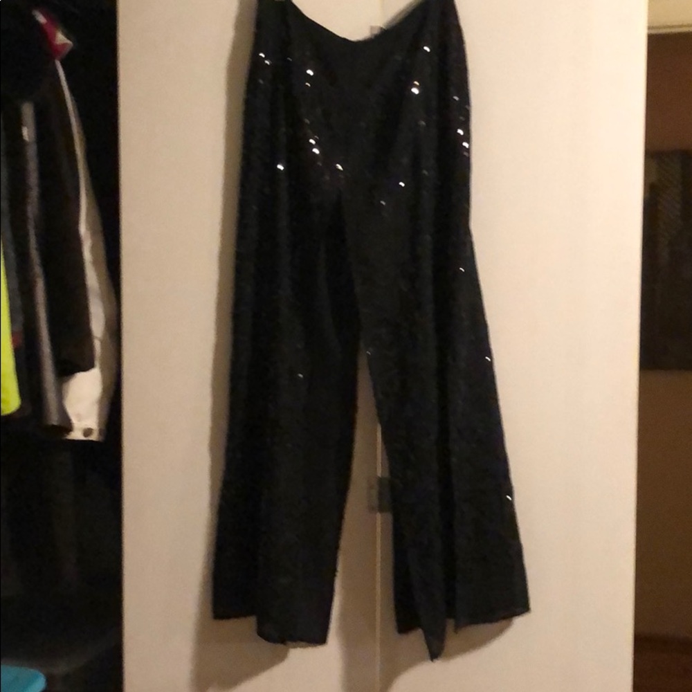 Black sequin wide leg pants